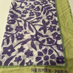 Hermes Purple and Green Floral Scarf